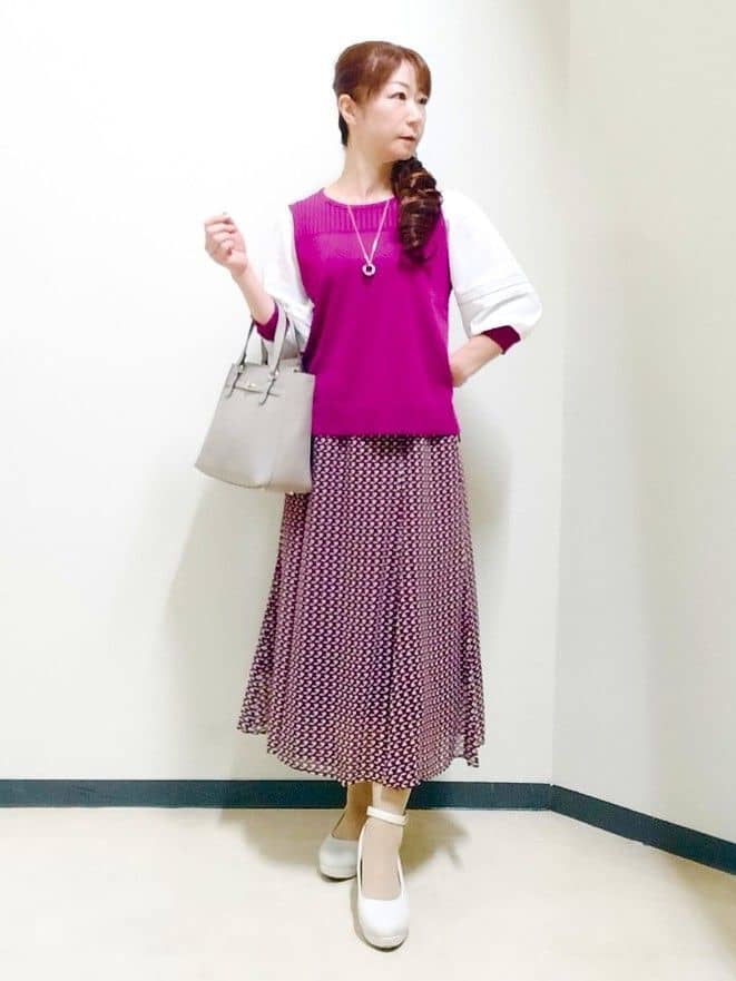 花さんの「Reflect｜【WEB先行カラーあり／手洗い可】ジョーゼットスリーブ&times;ニット」を使ったコーディネート