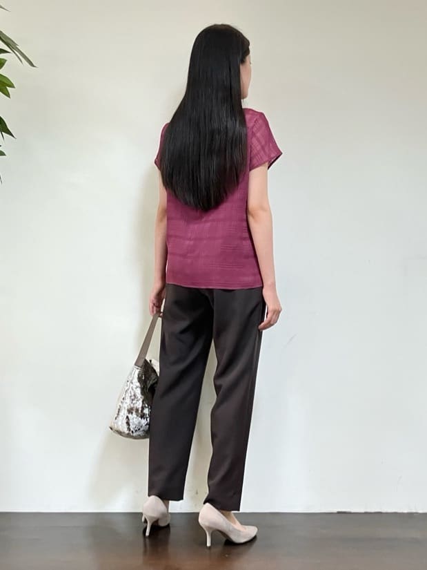 カレンさんの「UNTITLED｜【シアー】チェックスタンドネックブラウス」を使ったコーディネート