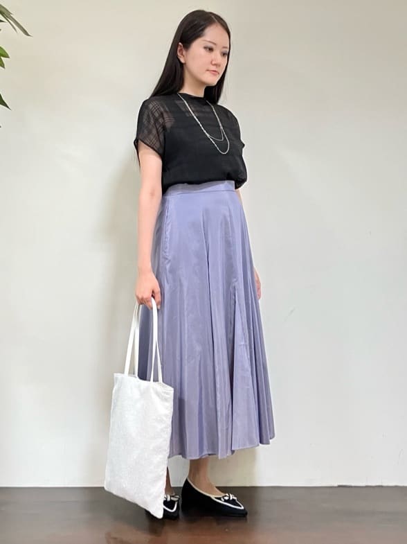カレンさんの「UNTITLED｜【シアー】チェックスタンドネックブラウス」を使ったコーディネート