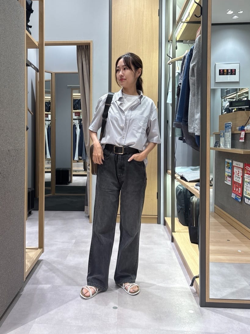 よぴさんの「TAKEO KIKUCHI｜【COOL CITY WEAR】ストライプジャージ ボタンダウンシャツ /接触冷感」を使ったコーディネート