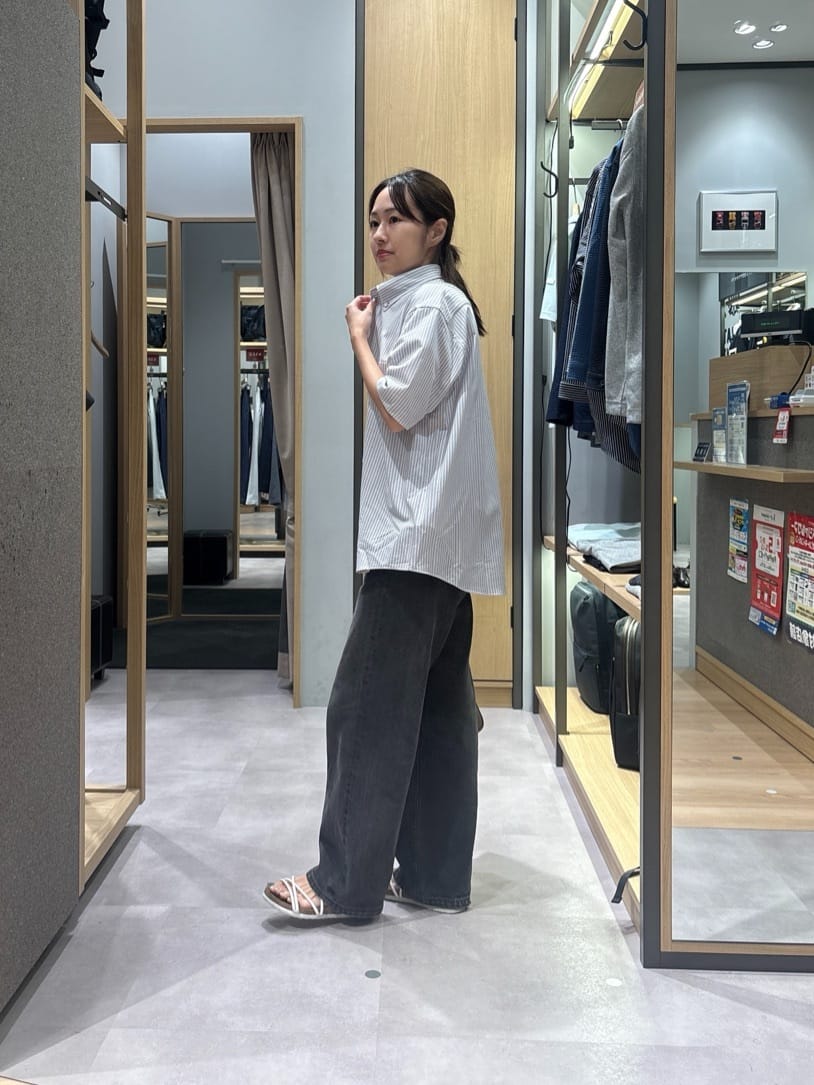 よぴさんの「TAKEO KIKUCHI｜【COOL CITY WEAR】ストライプジャージ ボタンダウンシャツ /接触冷感」を使ったコーディネート