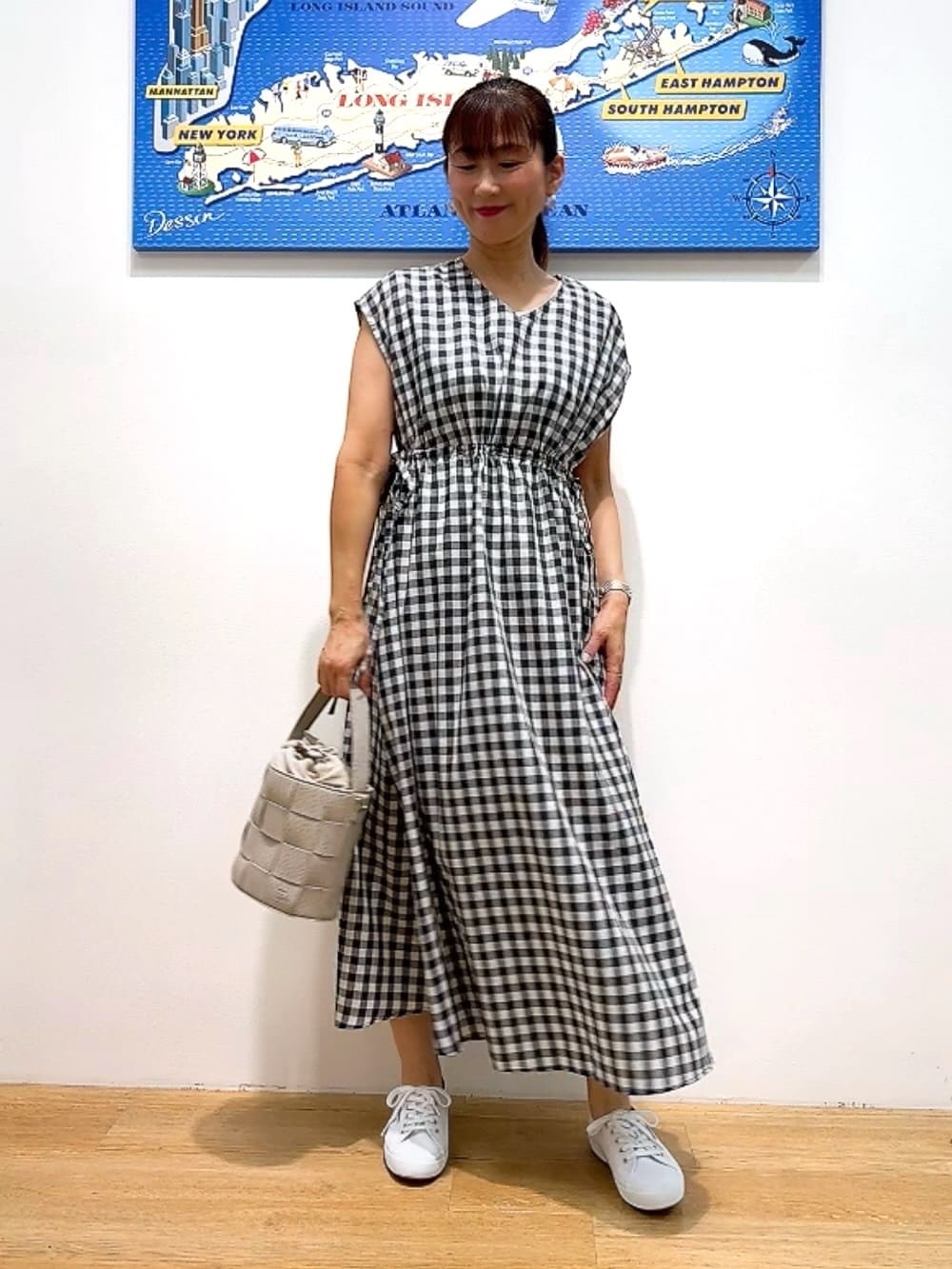 Yasucoさんの「Dessin｜【リンクコーデ・洗える】ウエストドロスト付きチェック柄ワンピース」を使ったコーディネート