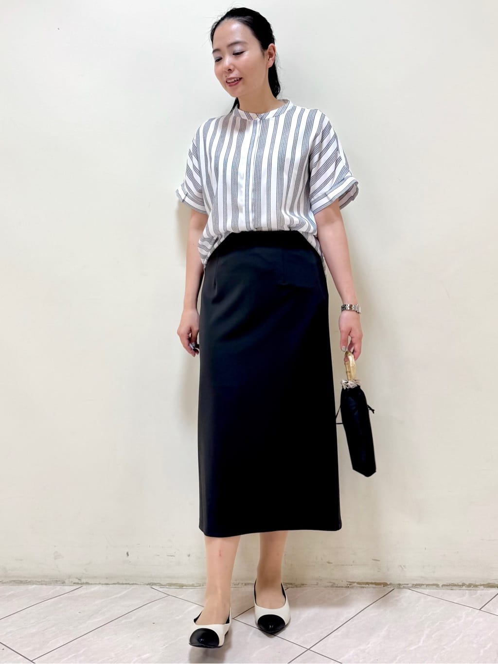 rincoさんの「Reflect｜【洗える】ドビーストライプブラウス」を使ったコーディネート