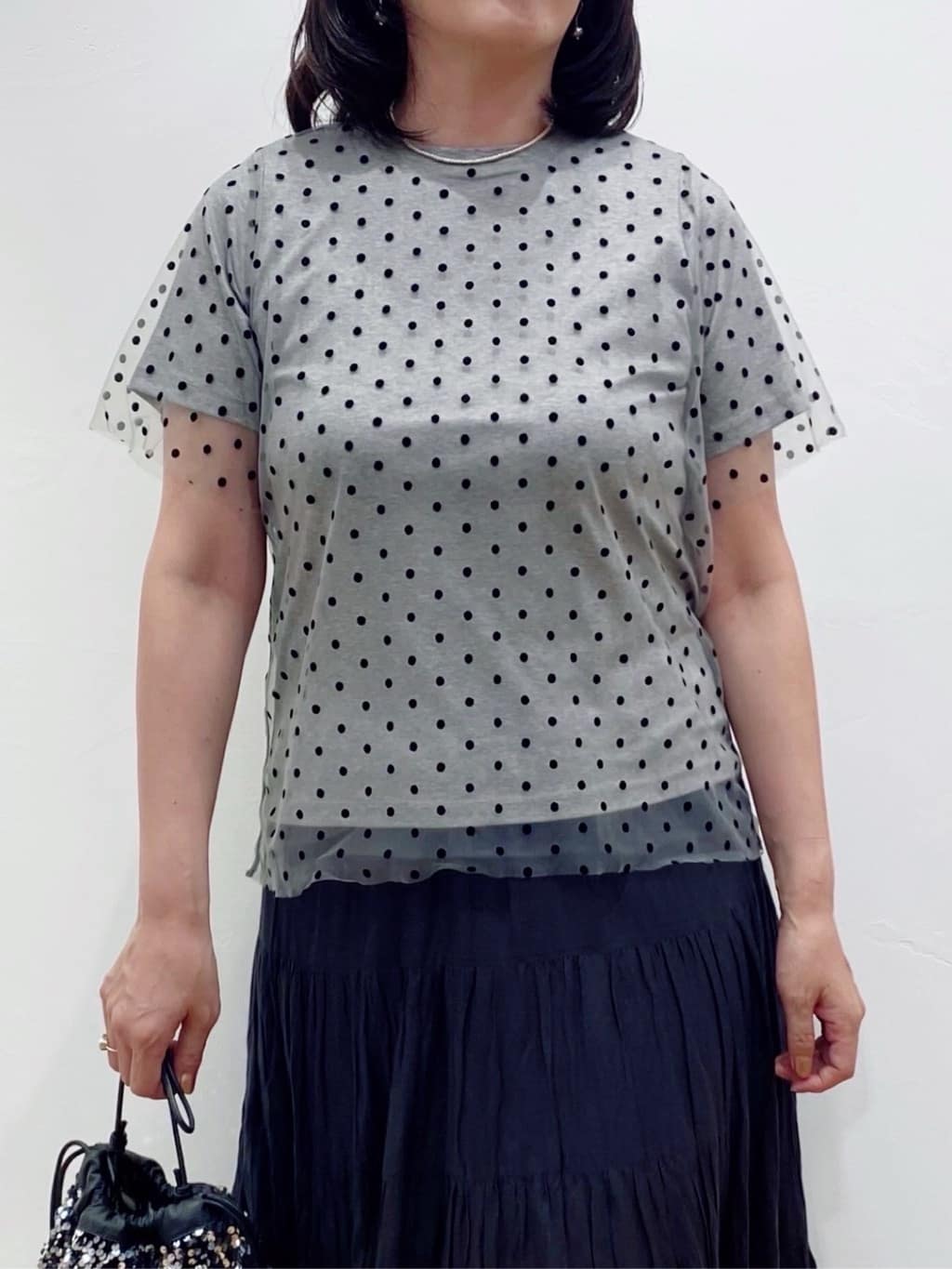 Sawaguchiさんの「DRESSTERIOR｜スパンコール2WAY巾着バッグ」を使ったコーディネート