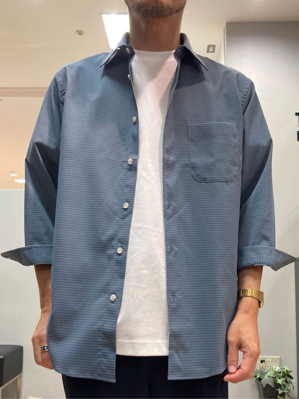 シュンさんの「TAKEO KIKUCHI｜【COOL CITY WEAR】DotAir（R）サッカー シャツ」を使ったコーディネート
