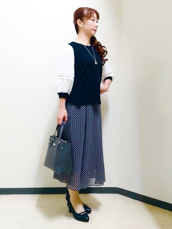 花さんの「Reflect｜【WEB先行カラーあり／手洗い可】ジョーゼットスリーブ&times;ニット」を使ったコーディネート