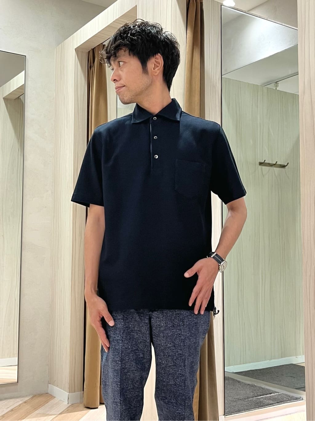 URAさんの「TAKEO KIKUCHI｜【抗菌防臭／9色5サイズ展開】ハニカムメランジ ポロシャツ」を使ったコーディネート