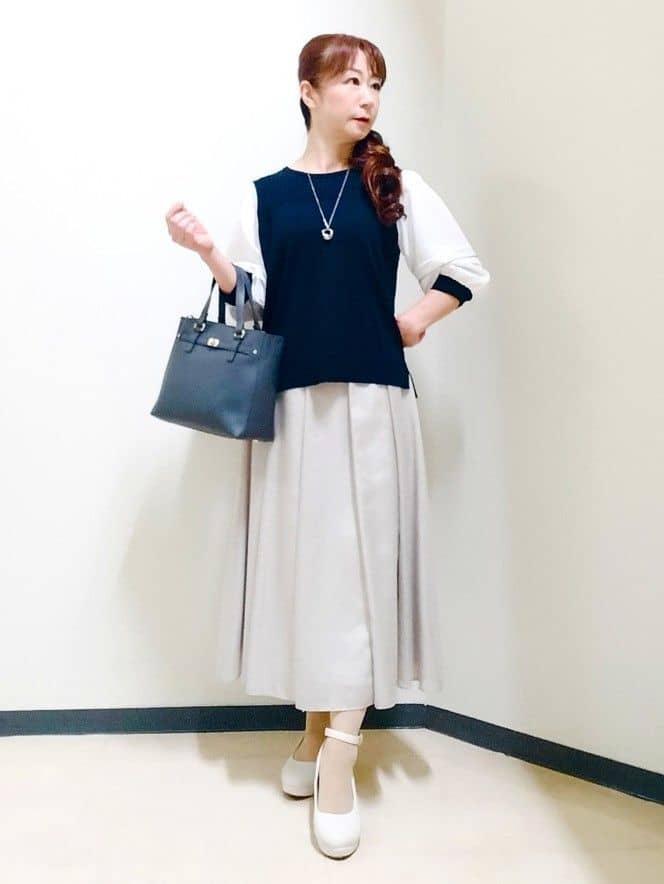 花さんの「Reflect｜【WEB先行カラーあり／手洗い可】ジョーゼットスリーブ&times;ニット」を使ったコーディネート