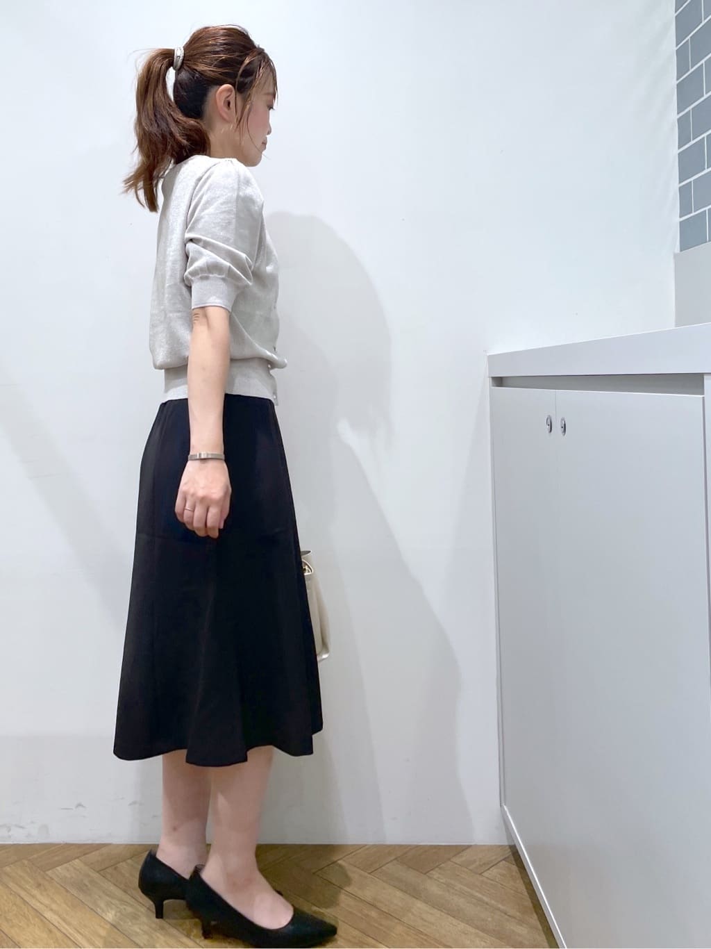 Junさんの「index｜ストレッチフレアスカート／セットアップ対応【洗濯機洗い可／イージーアイロン／防シワ】」を使ったコーディネート