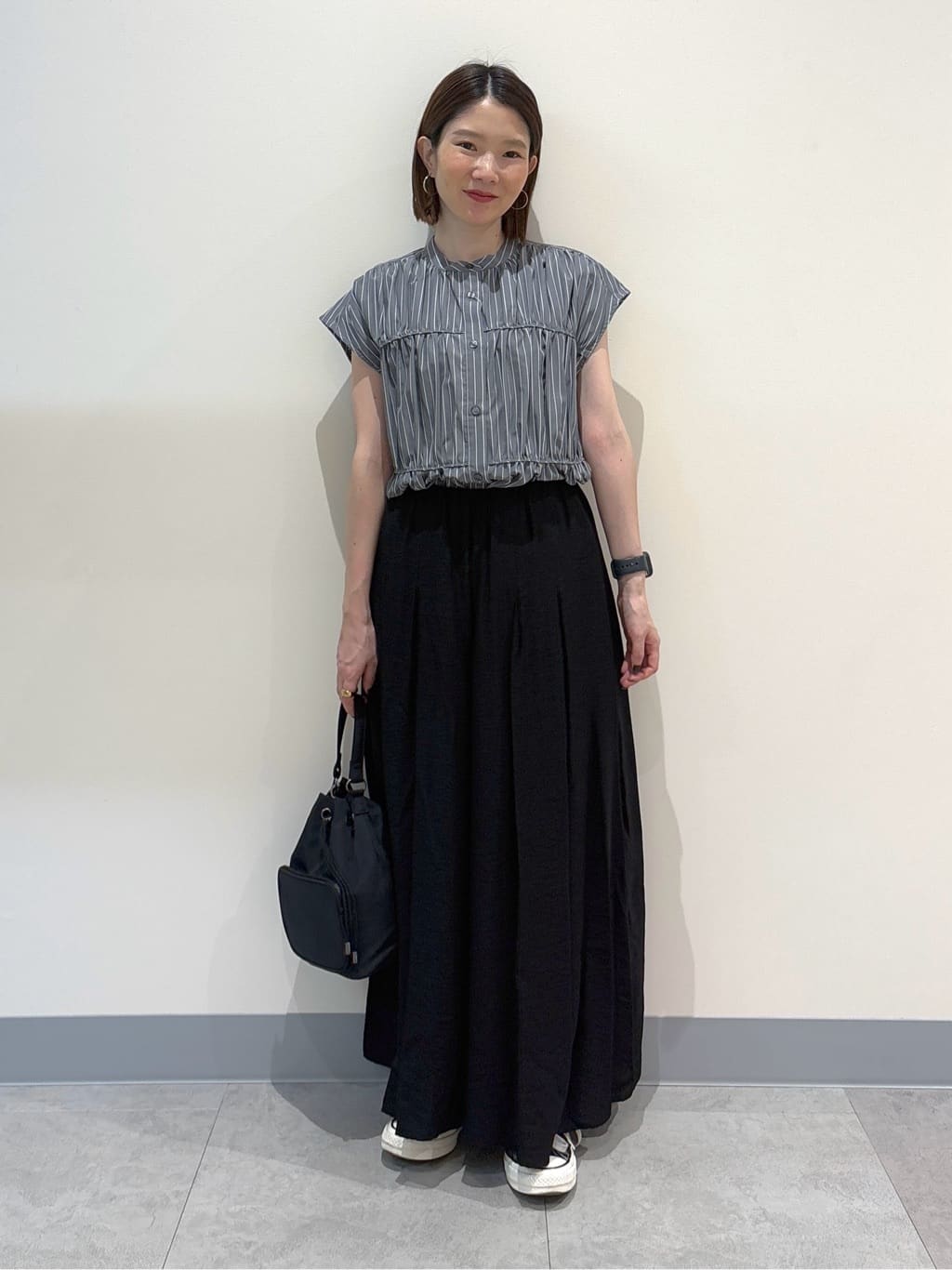 risaさんの「Dessin｜【洗える】ストライプ柄ギャザーブラウス」を使ったコーディネート