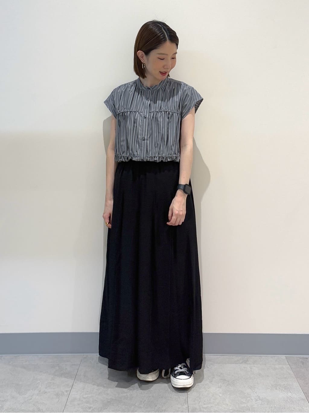 risaさんの「Dessin｜【洗える】ストライプ柄ギャザーブラウス」を使ったコーディネート