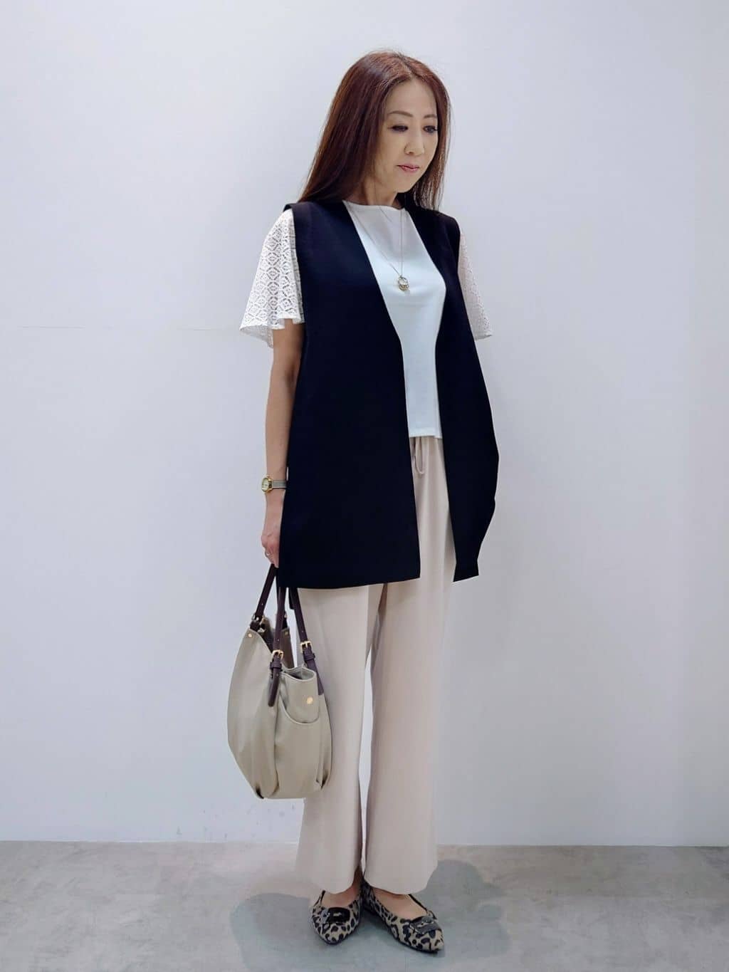 yoshiさんの「Reflect｜【インナーにおすすめ◎】シアーネックデザインプルオーバー」を使ったコーディネート