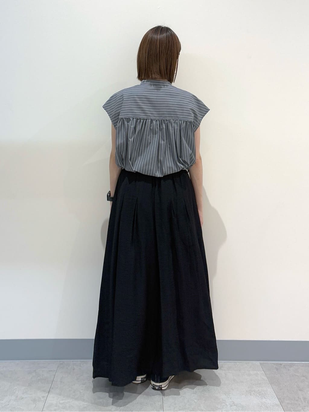 risaさんの「Dessin｜【洗える】ストライプ柄ギャザーブラウス」を使ったコーディネート