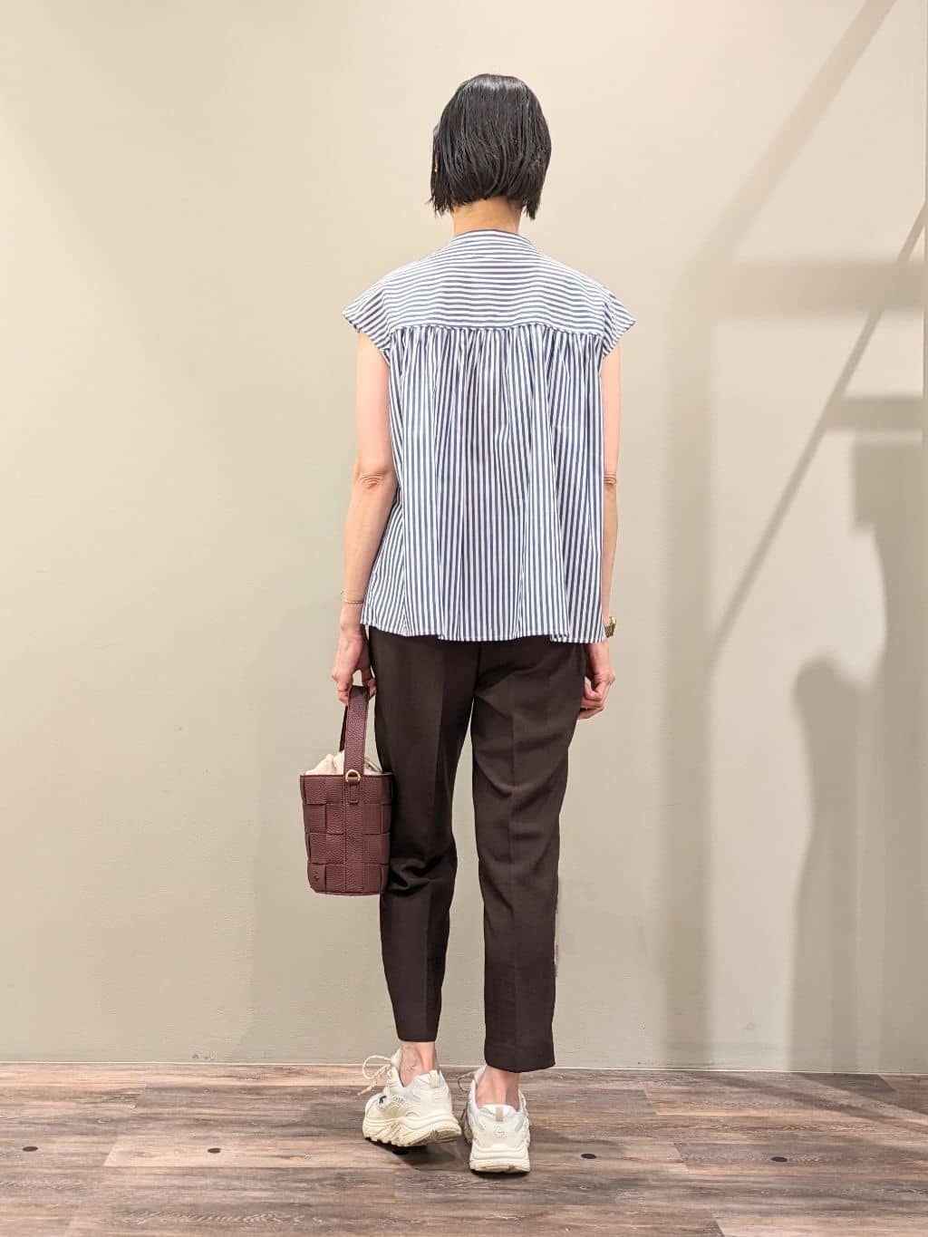 micoさんの「Dessin｜【洗える】ストライプ柄ギャザーブラウス」を使ったコーディネート