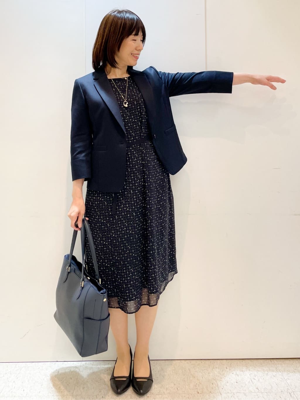 めいさんの「Reflect｜【WEB先行カラーあり／マシンウォッシュ可／ナローベルト付き】オフボディツイードチェックワンピース」を使ったコーディネート