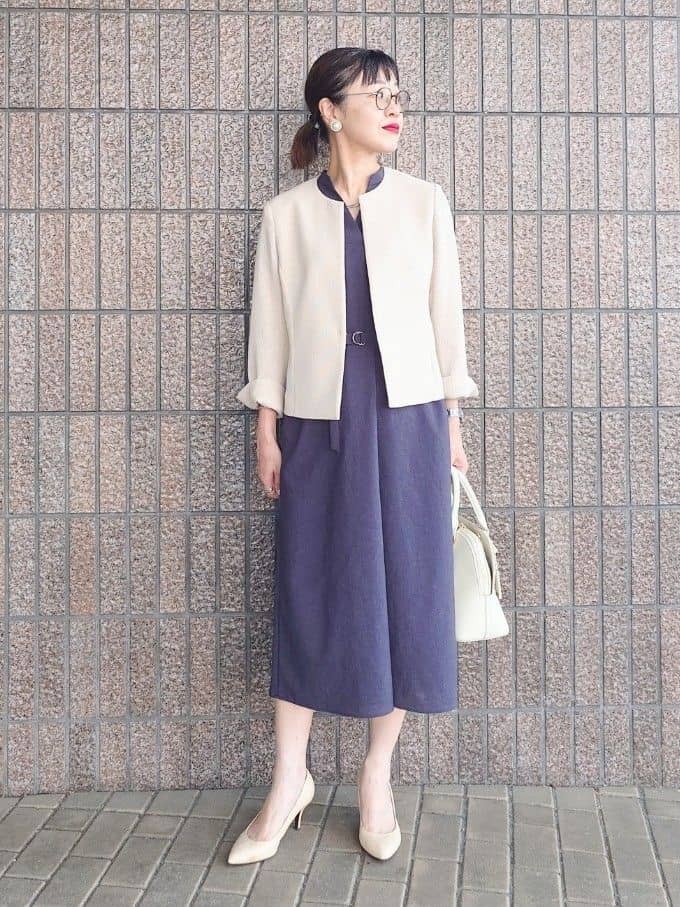 MUTSUKOさんの「UNTITLED｜【短丈/日本製】カラミ風メッシュ ノーカラージャケット」を使ったコーディネート