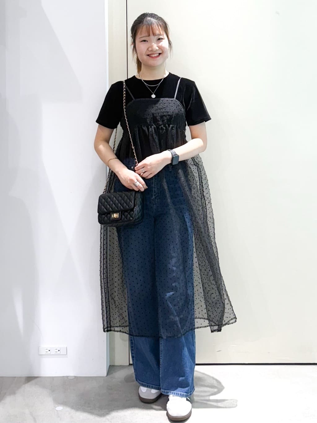 sayaさんの「OPAQUE.CLIP｜シアードットレイヤードキャミワンピース【洗濯機洗い可】」を使ったコーディネート