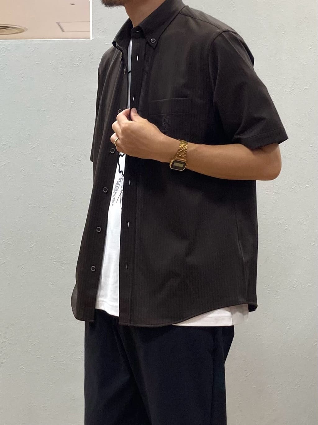 シュンさんの「TAKEO KIKUCHI｜【COOL CITY WEAR】ストライプジャージ ボタンダウンシャツ /接触冷感」を使ったコーディネート