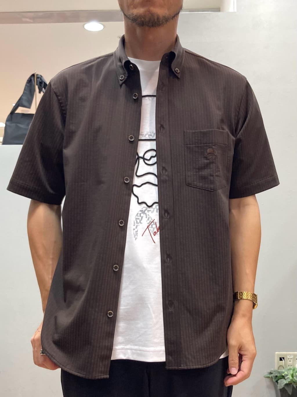 シュンさんの「TAKEO KIKUCHI｜【COOL CITY WEAR】ストライプジャージ ボタンダウンシャツ /接触冷感」を使ったコーディネート