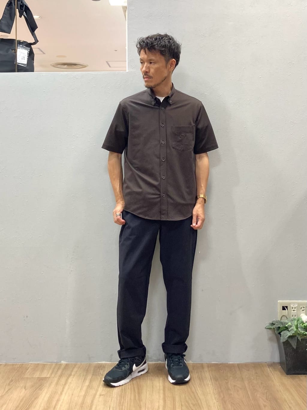 シュンさんの「TAKEO KIKUCHI｜【COOL CITY WEAR】ストライプジャージ ボタンダウンシャツ /接触冷感」を使ったコーディネート