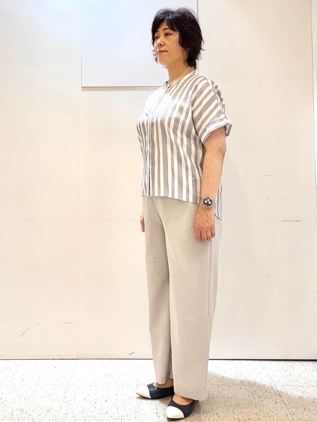 ヤスコさんの「Reflect｜【洗える】ドビーストライプブラウス」を使ったコーディネート