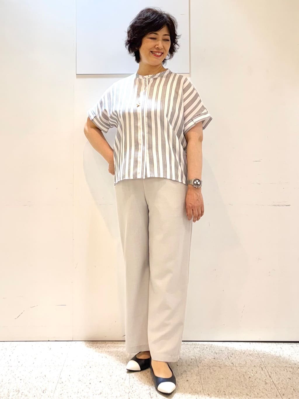 ヤスコさんの「Reflect｜【洗える】ドビーストライプブラウス」を使ったコーディネート