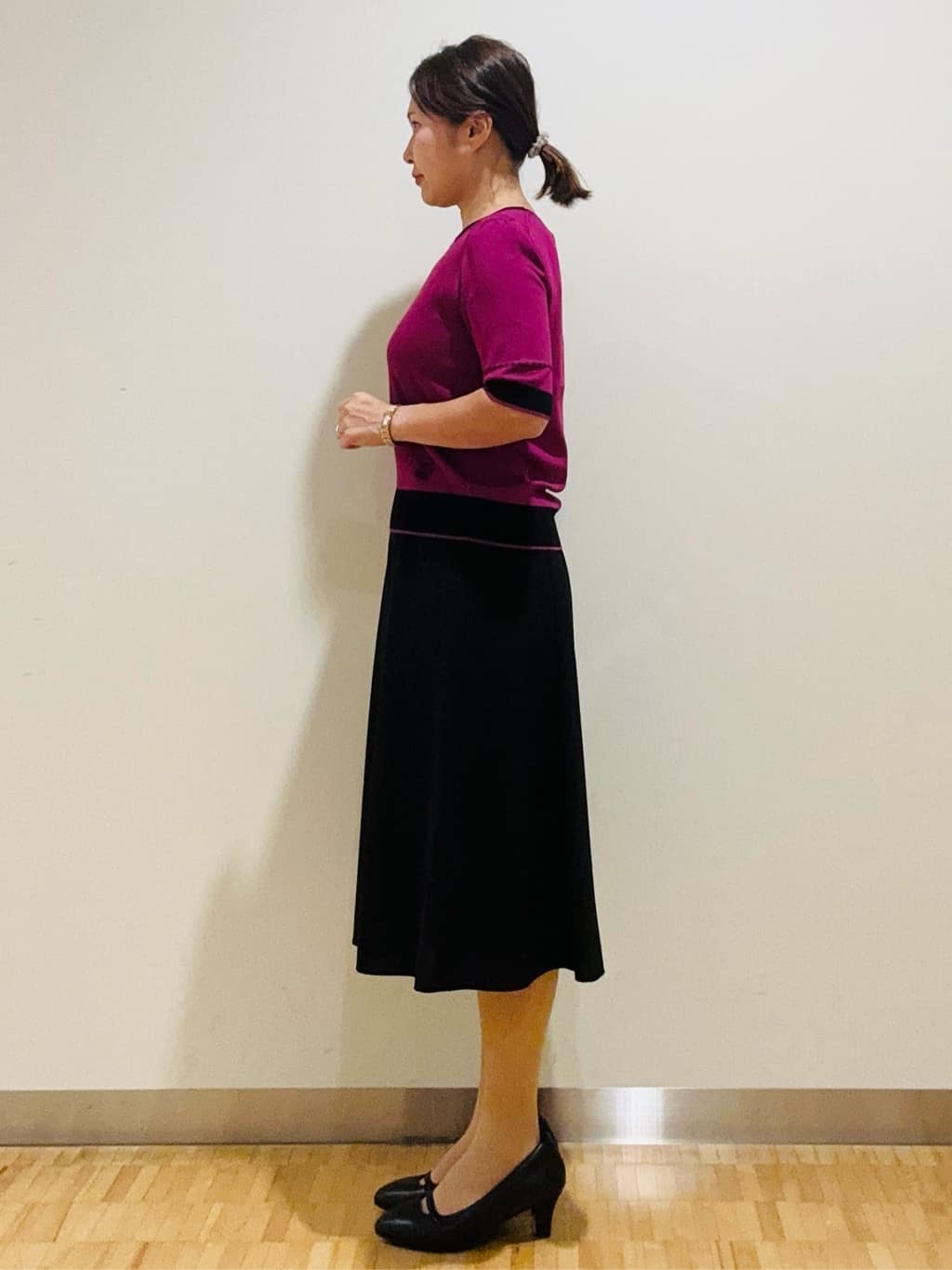 haseさんの「Reflect｜【WEB先行カラーあり／手洗い可／アンサンブル可】バイカラー五分袖ニット」を使ったコーディネート