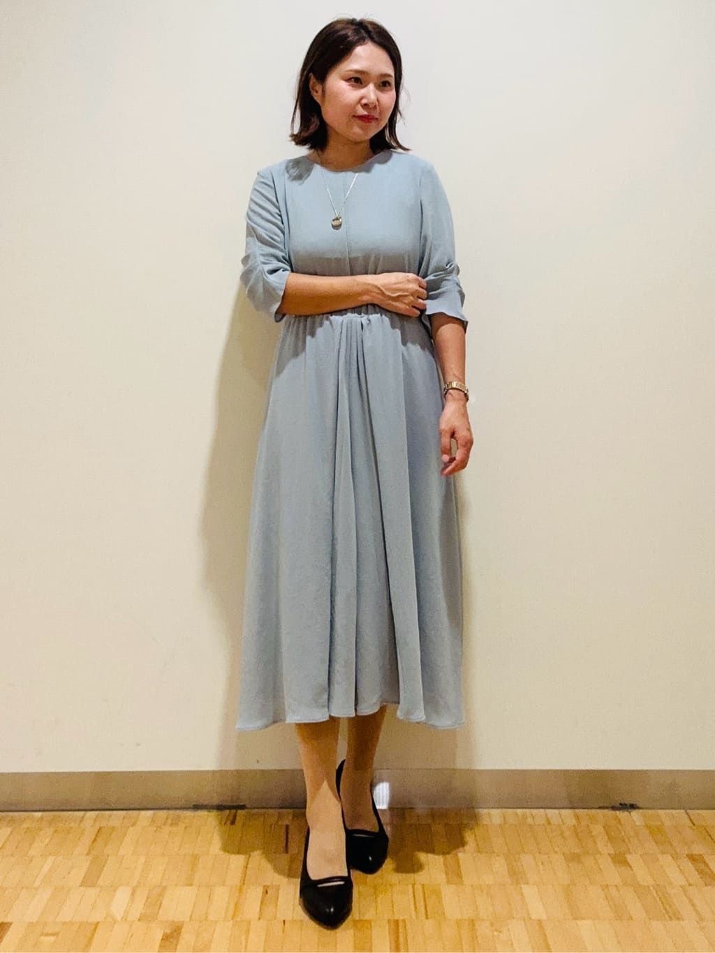 haseさんの「Reflect｜【吸水速乾／防しわ】シルキープリーツワンピース」を使ったコーディネート