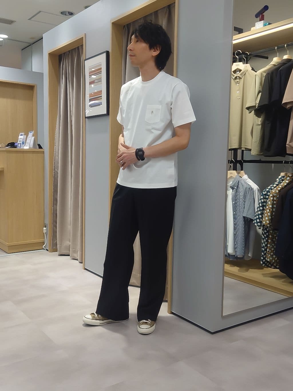 kawamuさんの「TAKEO KIKUCHI｜【COOL CITY WEAR】エアートール オープンカラーシャツ /接触冷感・通気性」を使ったコーディネート