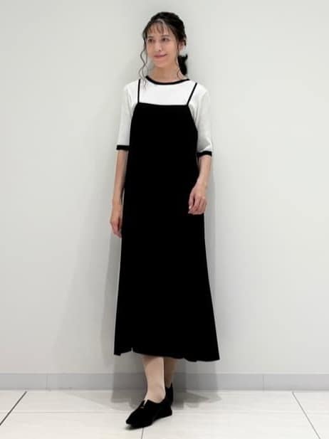 kayoさんの「INDIVI｜【インナーで活躍／アンサンブル】クルーネック半袖ニット」を使ったコーディネート