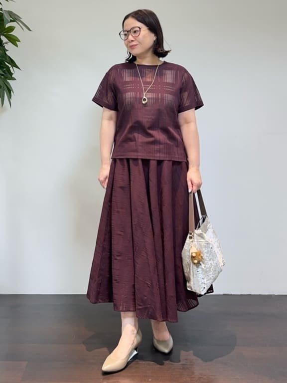 Asamiさんの「UNTITLED｜【セットアップ可/後ろウエストゴム】シアーチェックスカート」を使ったコーディネート