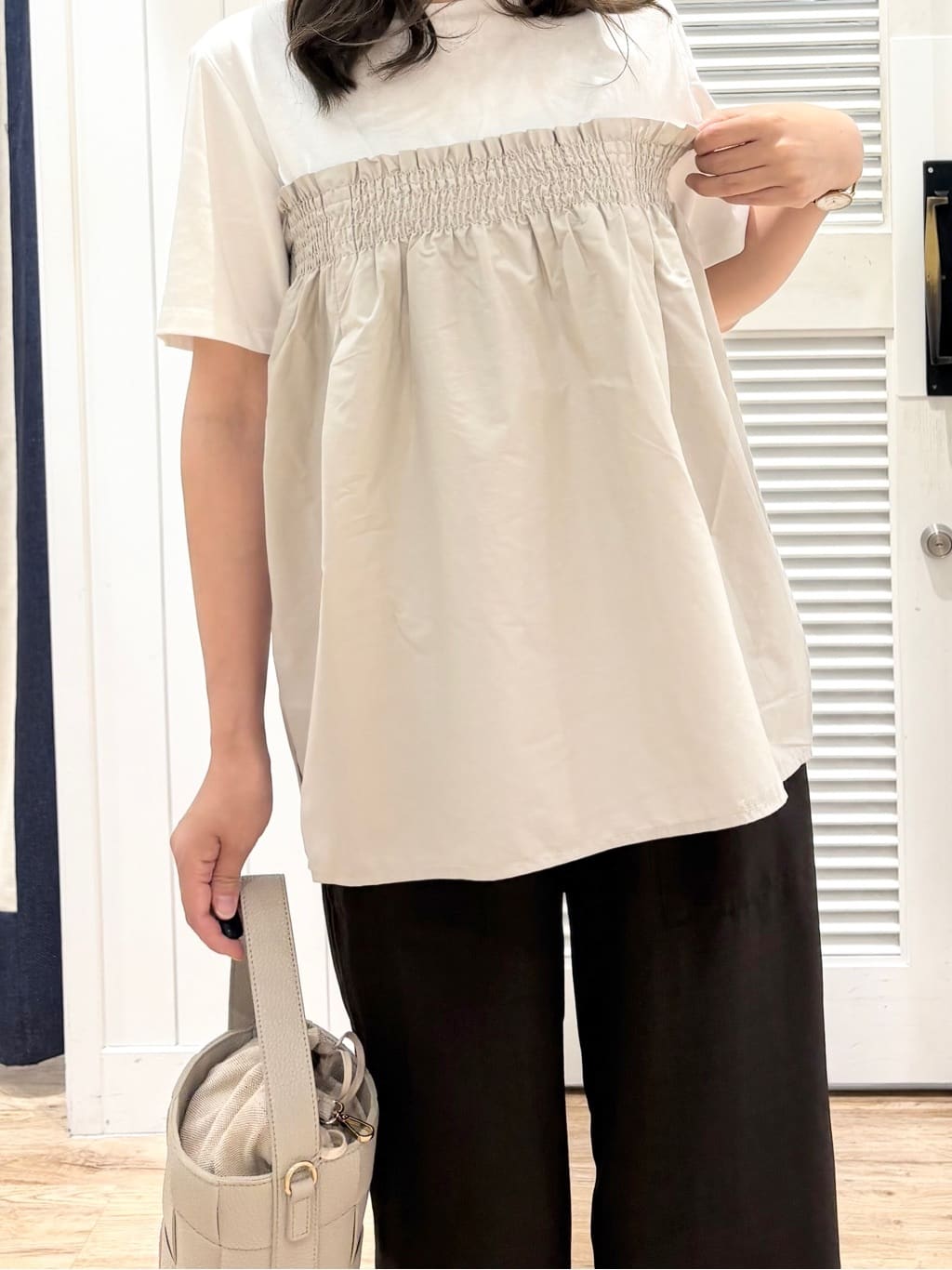 yuinaさんの「Dessin｜【ウエストゴム・洗える】アウトポケットワイドパンツ（XS～L）」を使ったコーディネート