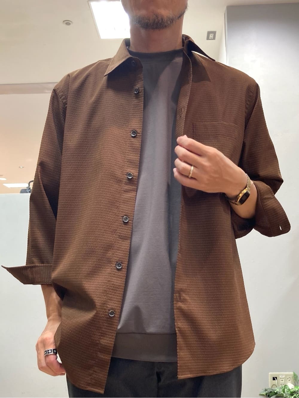 シュンさんの「TAKEO KIKUCHI｜【COOL CITY WEAR】DotAir（R）サッカー シャツ」を使ったコーディネート