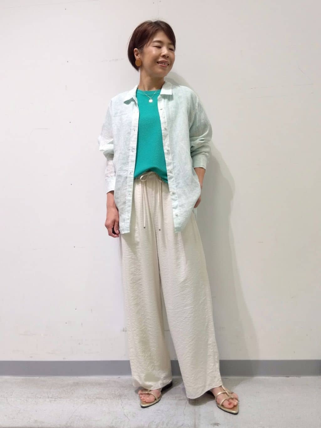 Kさんの「INDIVI｜【洗える／UVケア／SETUP可能】ドロストワイドパンツ」を使ったコーディネート