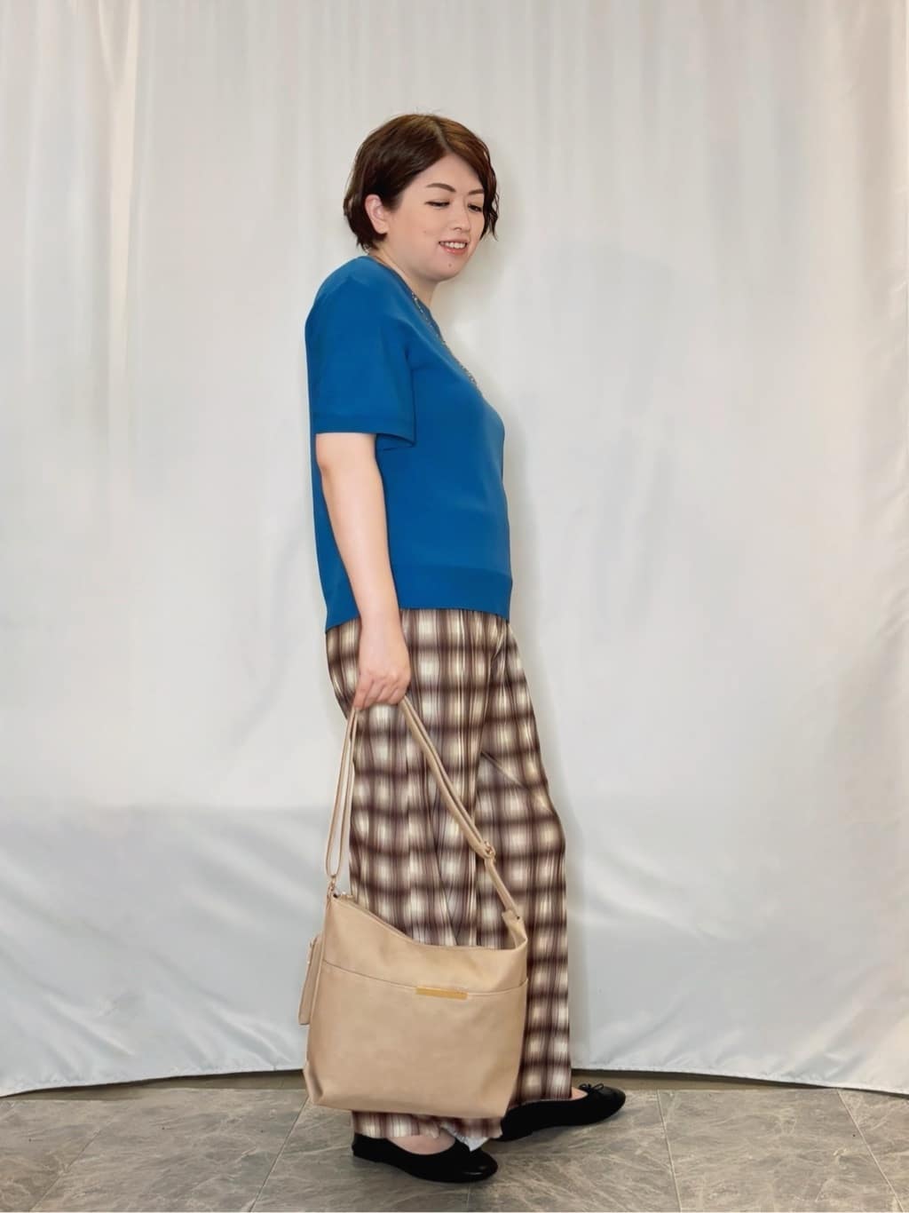 たみさんの「SHOO･LA･RUE｜【S-LL/ポケット付き】チェック柄 ウェーブプリーツパンツ」を使ったコーディネート