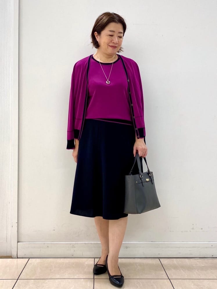 ksmさんの「Reflect｜【WEB先行カラーあり／手洗い可／アンサンブル可】バイカラー五分袖ニット」を使ったコーディネート
