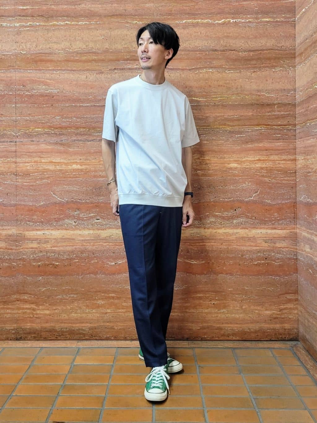 piroyaさんの「TAKEO KIKUCHI｜【抗菌防臭／5サイズ展開】ハイゲージポンチ Tシャツ」を使ったコーディネート