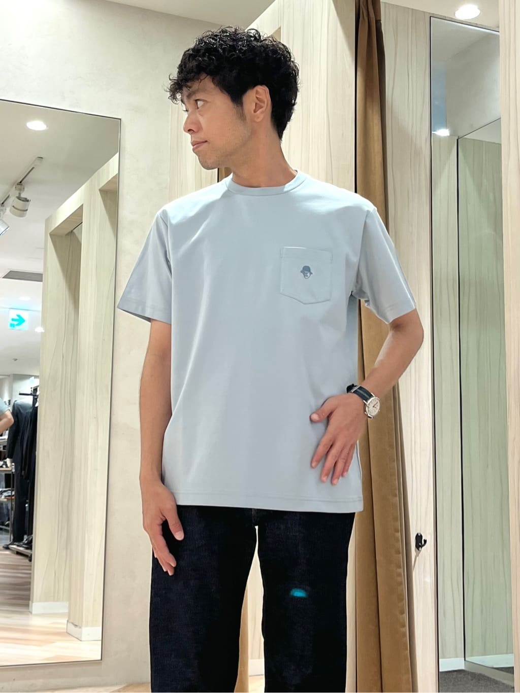 URAさんの「TAKEO KIKUCHI｜【COOL CITY WEAR】ストライプジャージ ボタンダウンシャツ /接触冷感」を使ったコーディネート