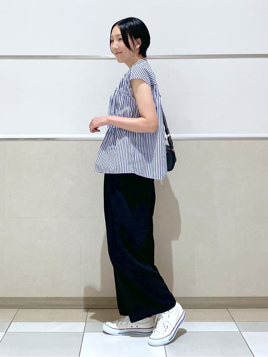 eriko さんの「Dessin｜【洗える】ストライプ柄ギャザーブラウス」を使ったコーディネート