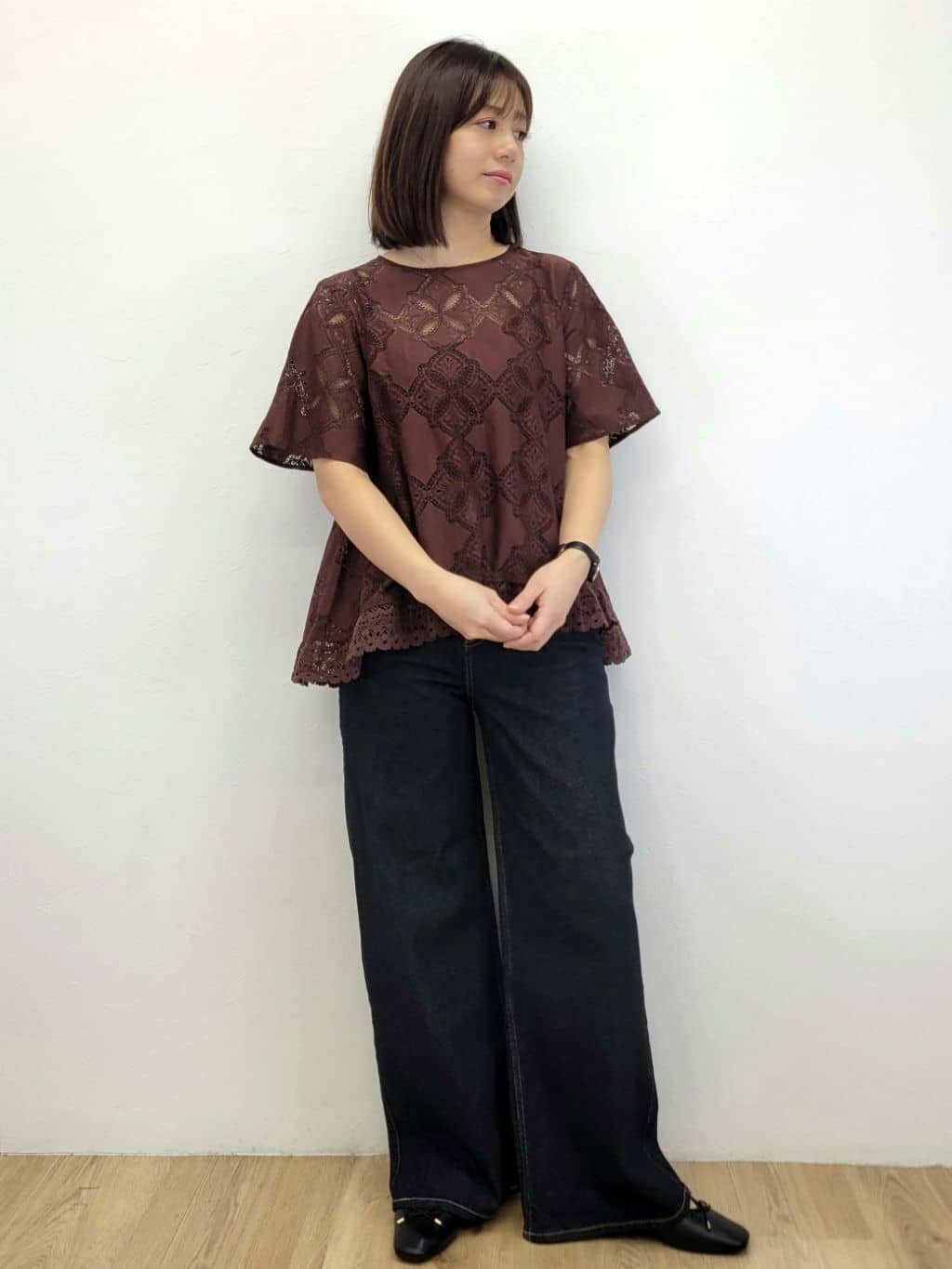 LISAさんの「OPAQUE.CLIP｜レースフレアブラウス【洗濯機洗い可】」を使ったコーディネート