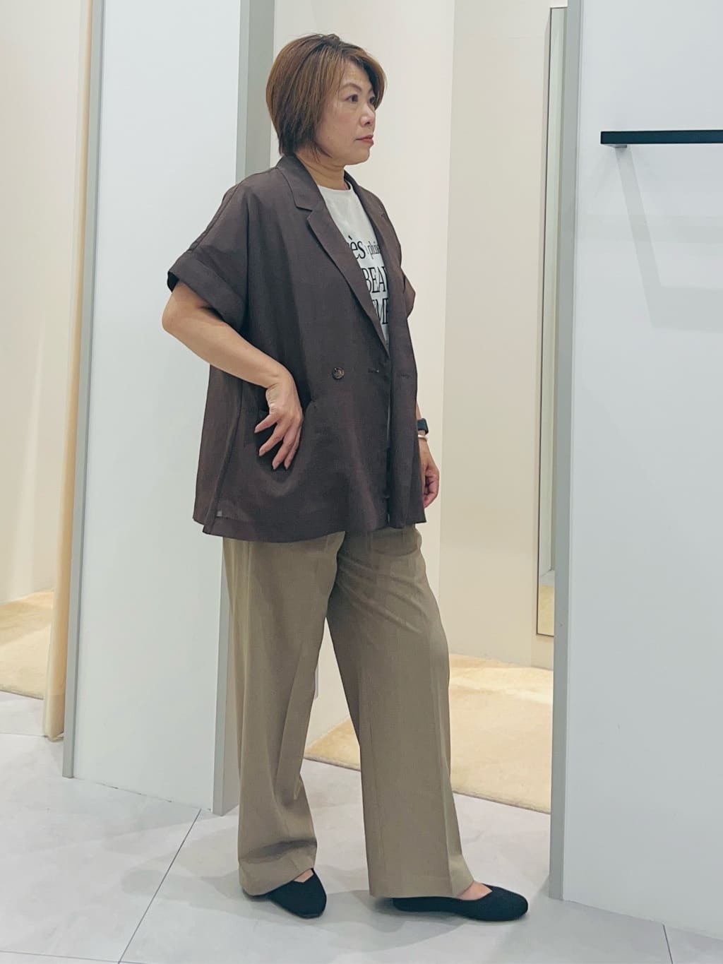 Naruさんの「THE SHOP TK｜半袖シアージャケット【洗える】」を使ったコーディネート