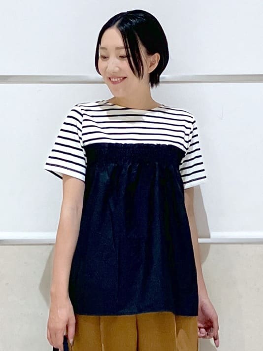 eriko さんの「Dessin｜【ウエストゴム・洗える】センターライン入りテーパードパンツ（XS～L）」を使ったコーディネート