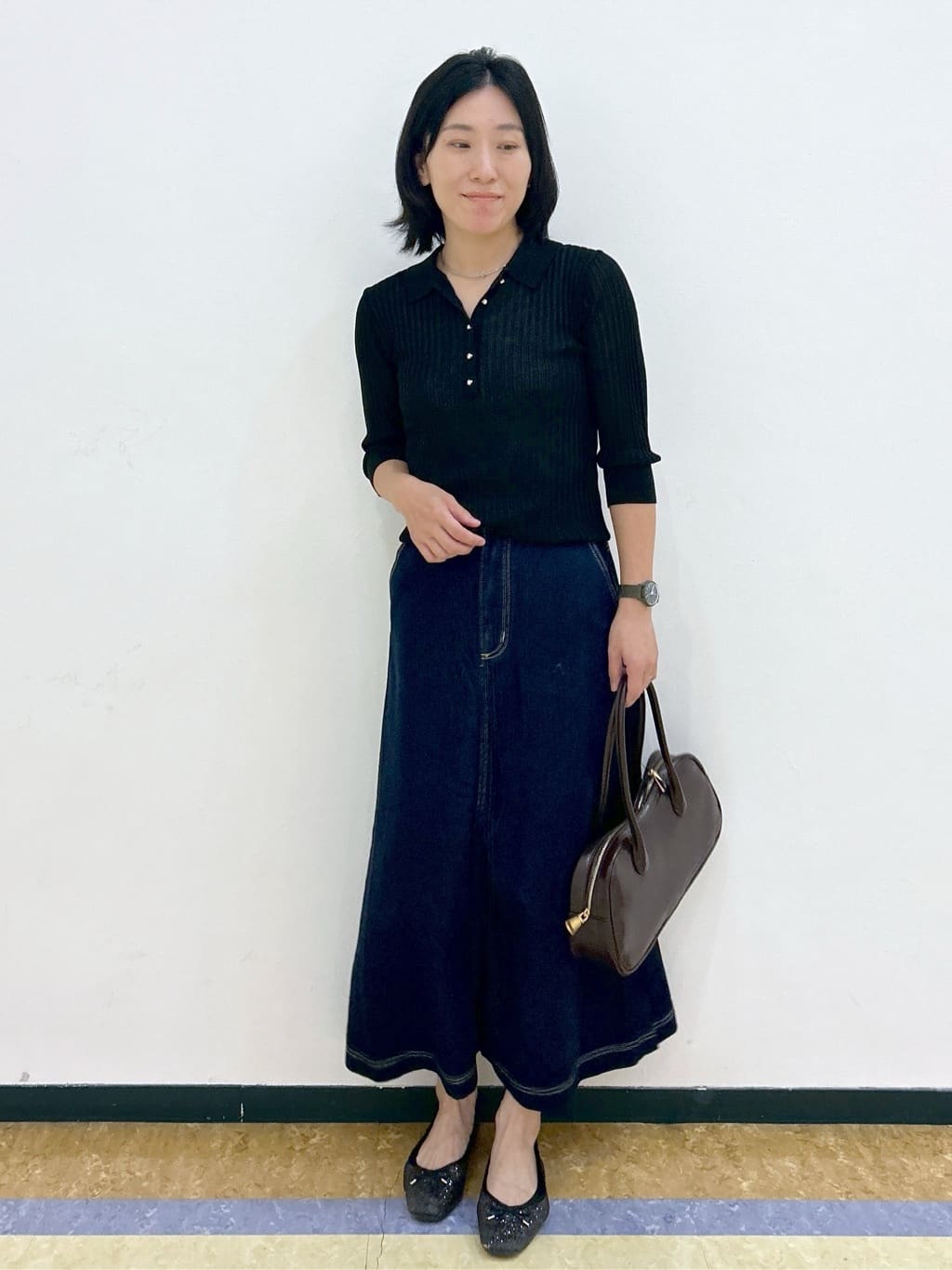 su.さんの「index｜シアーリブ衿付きニット【洗濯機洗い可／抗ピル】」を使ったコーディネート