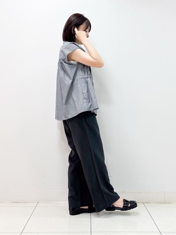 nakajoさんの「Dessin｜【洗える】ストライプ柄ギャザーブラウス」を使ったコーディネート