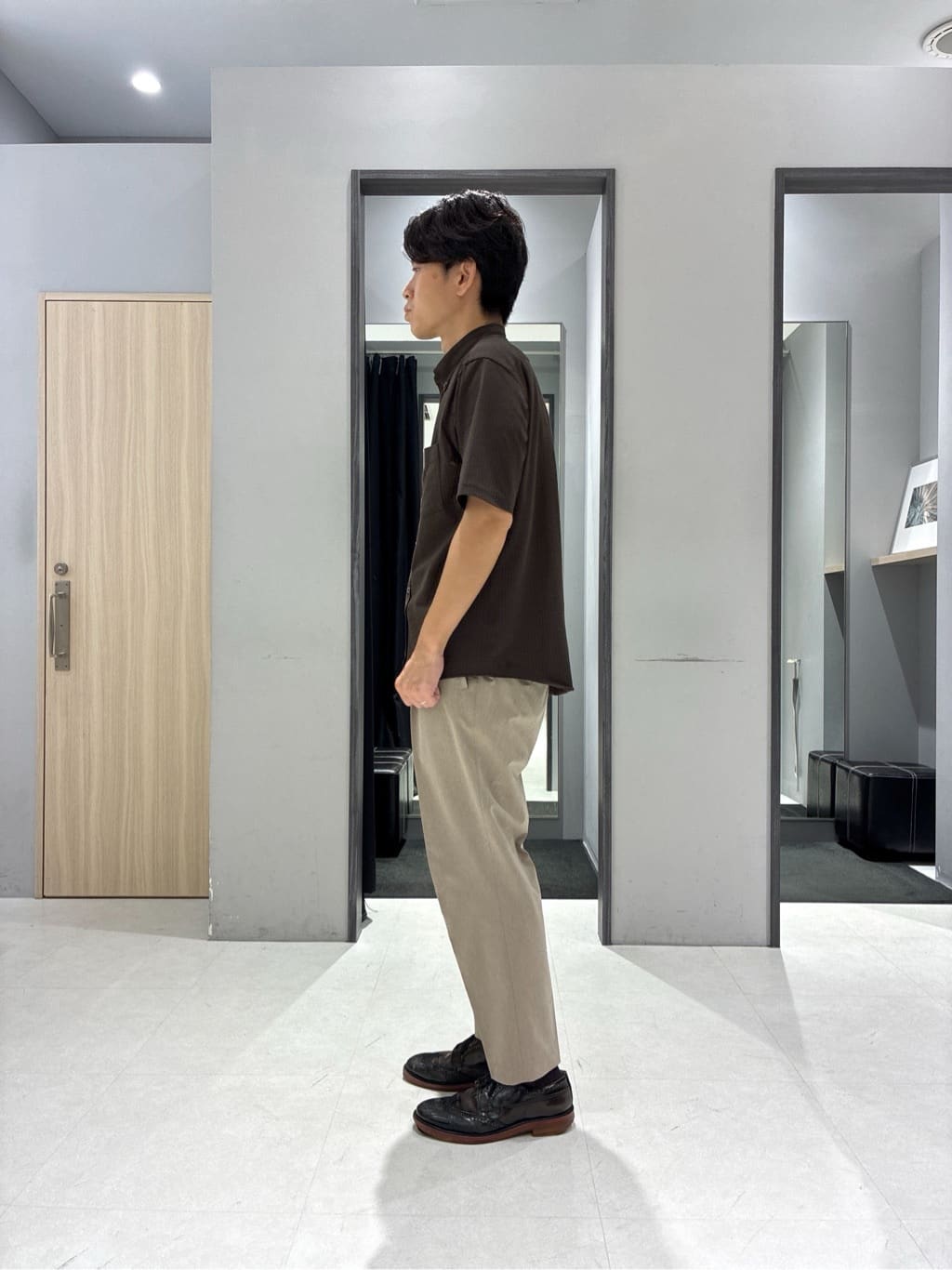わいずみさんの「TAKEO KIKUCHI｜【COOL CITY WEAR】ストライプジャージ ボタンダウンシャツ /接触冷感」を使ったコーディネート