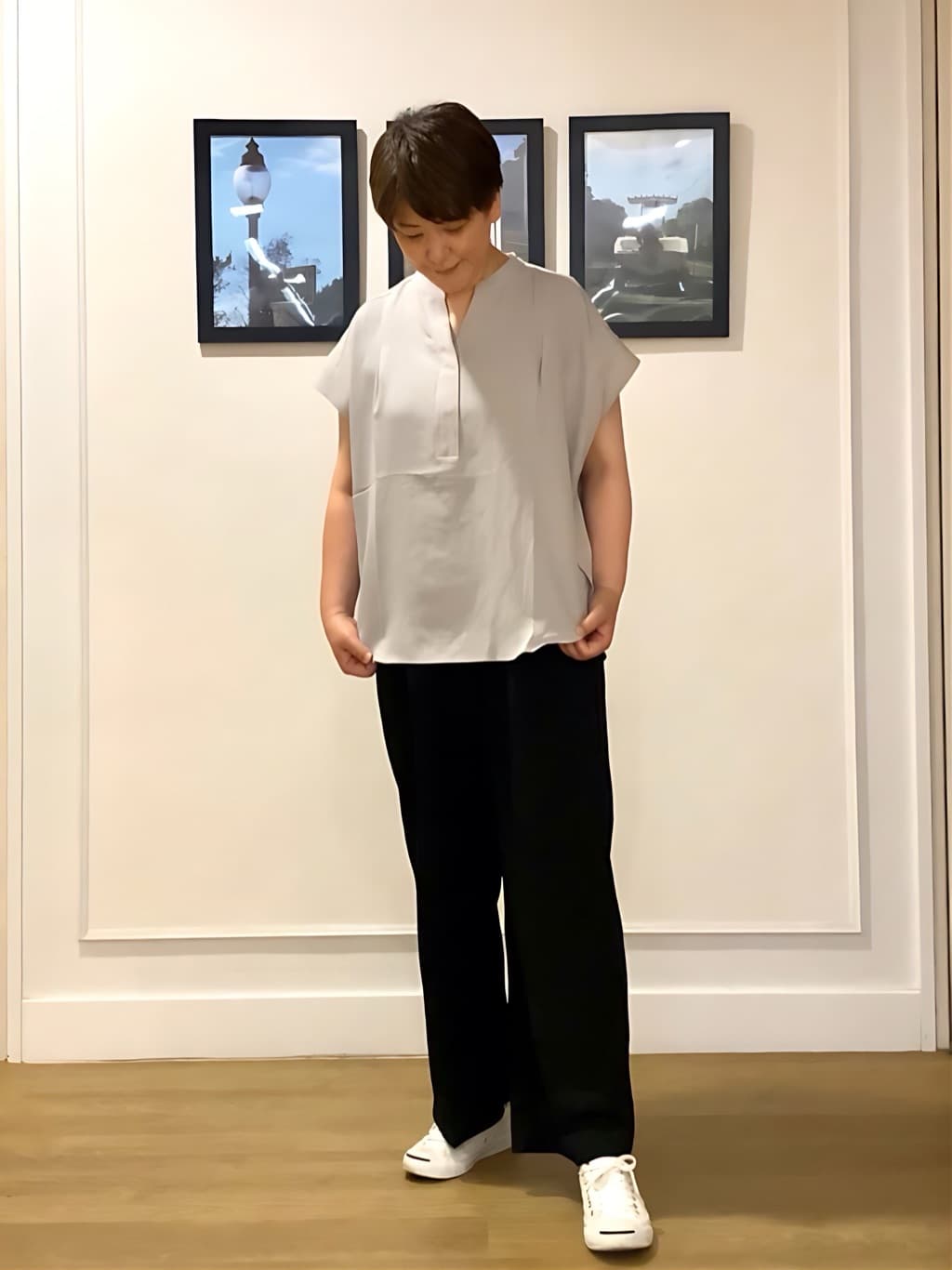 Hiroさんの「Dessin｜【2点セット/ウエストゴム/洗える】スキッパ―シャツ＆ストレートパンツセット」を使ったコーディネート