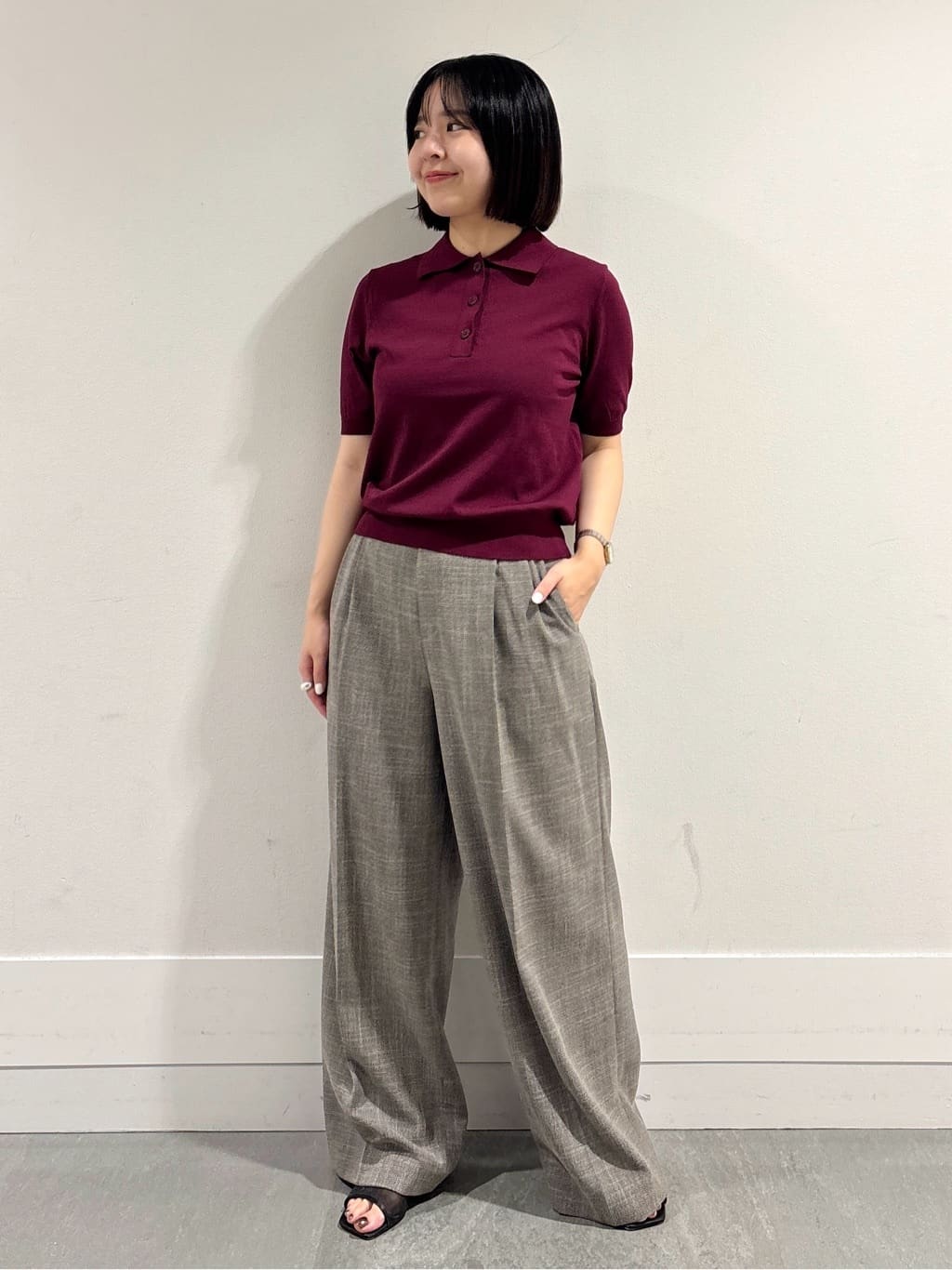 モエカさんの「UNTITLED｜【トレンド/きれいめ】5分袖ポロニット」を使ったコーディネート