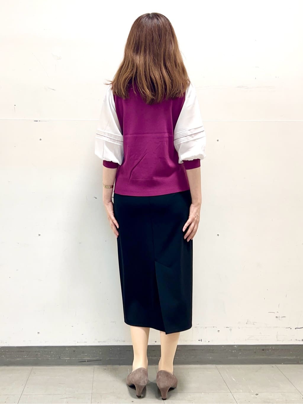 yuさんの「Reflect｜【WEB先行カラーあり／手洗い可】ジョーゼットスリーブ&times;ニット」を使ったコーディネート
