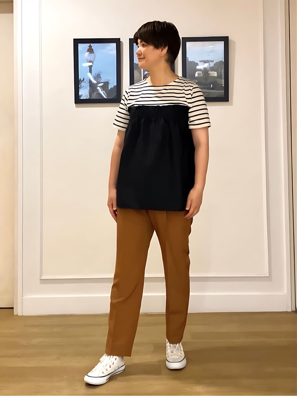 Hiroさんの「Dessin｜【ウエストゴム・洗える】センターライン入りテーパードパンツ（XS～L）」を使ったコーディネート