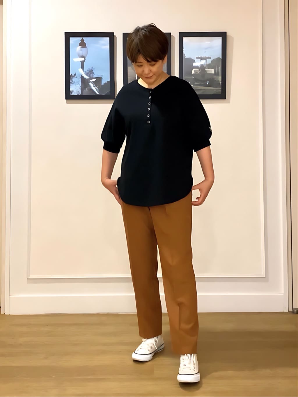 Hiroさんの「Dessin｜【360度可愛い/前後2WAY/洗える】ライトコットンヘンリーカットソー」を使ったコーディネート
